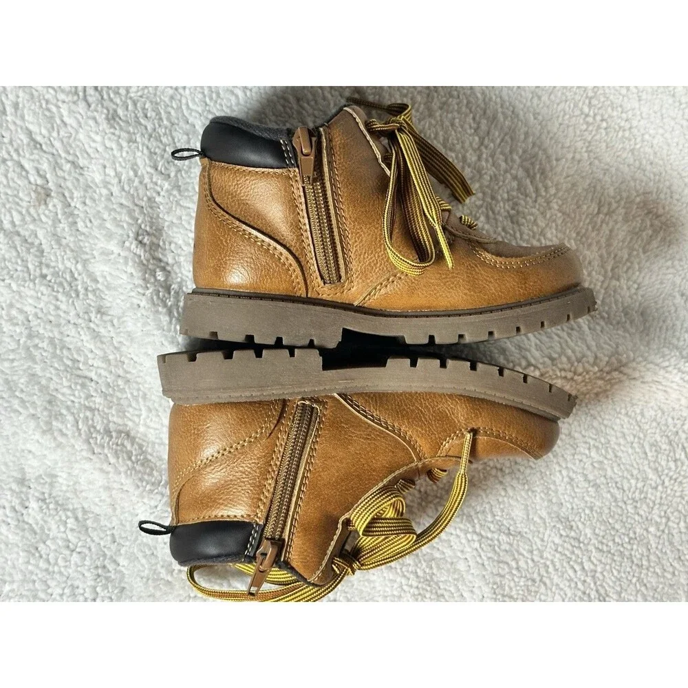 Carter’s Tan Leather Ankle Boots Boy’s Size 11M Laces And Zip Work Boots